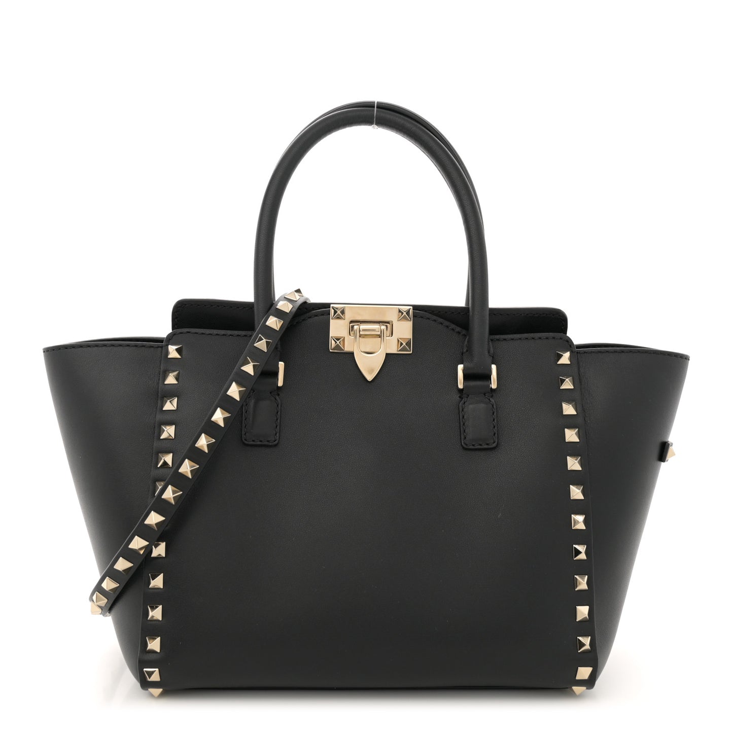 Vitello Small Rockstud Double Handle Tote Black