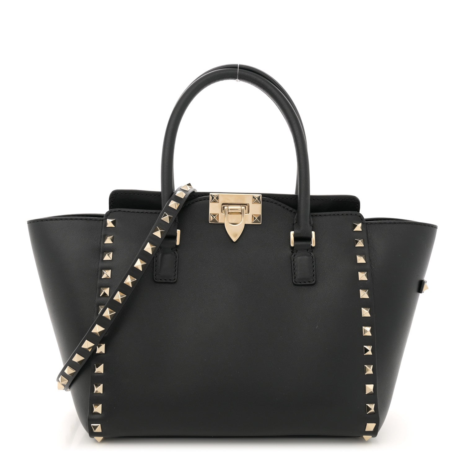 Valentino Garavani Vitello Small Rockstud Double Handle Tote Black 1 of 10