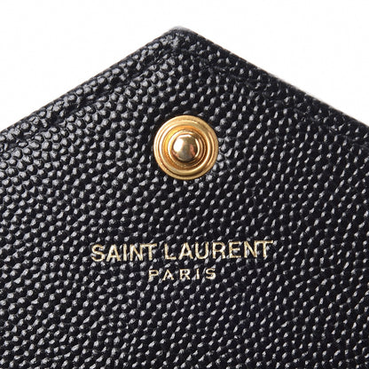Saint Laurent Grain De Poudre Matelasse Chevron Monogram Envelope Chain Wallet Black 6 of 8