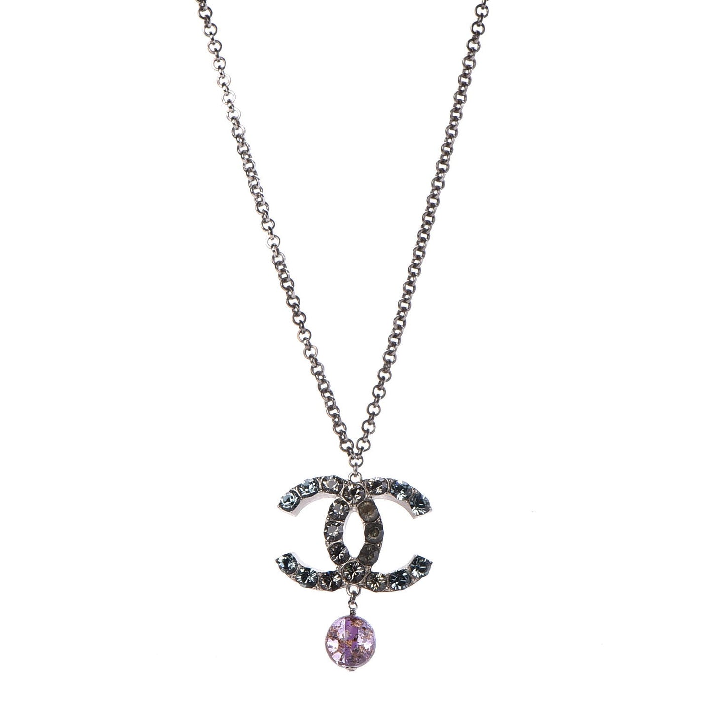 Crystal CC Drop Necklace Silver Blue Purple