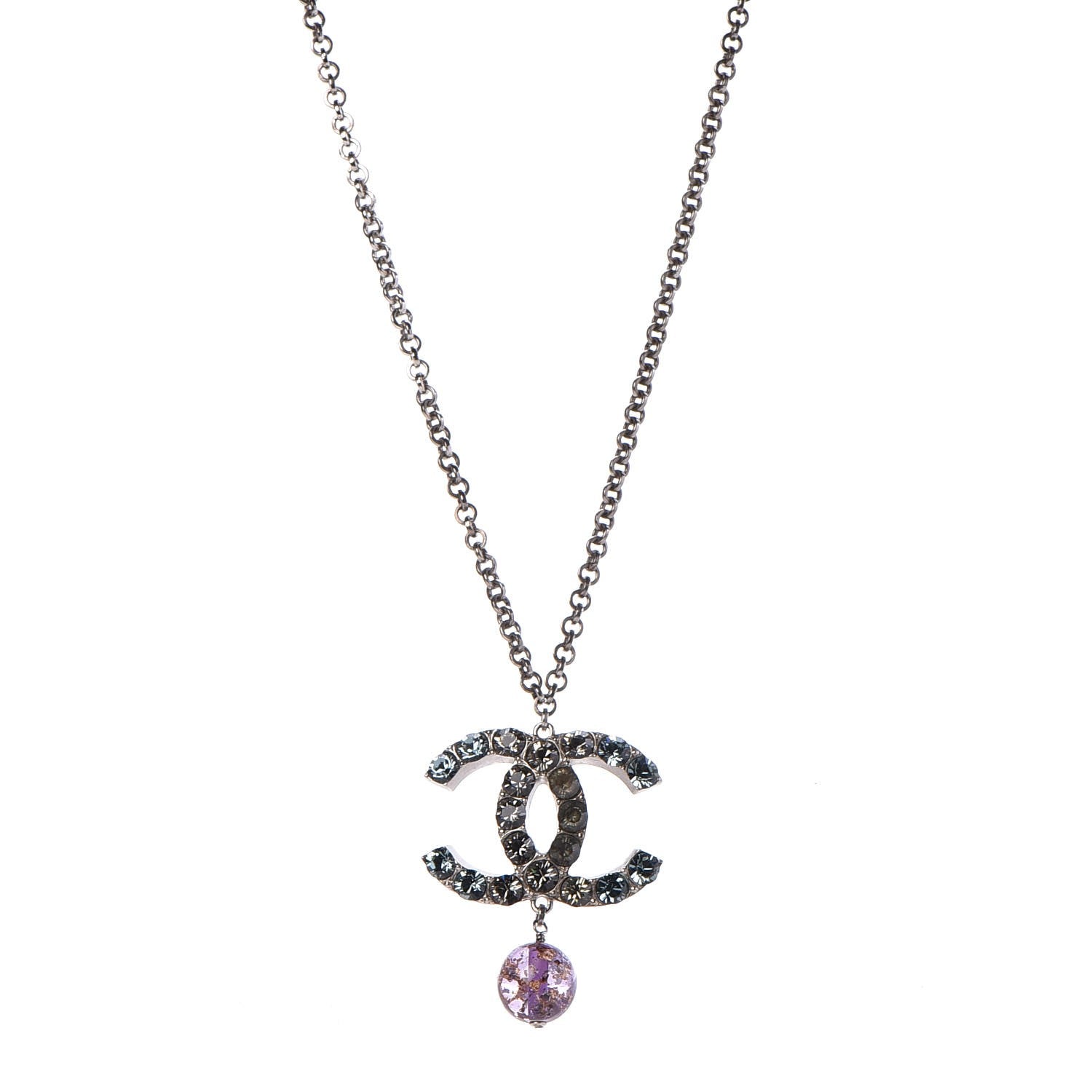 Chanel Crystal CC Drop Necklace Silver Blue Purple 1 of 8
