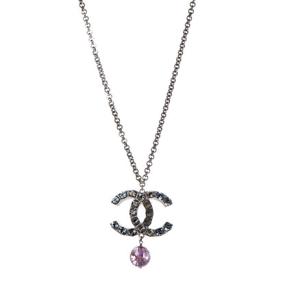 Chanel Crystal CC Drop Necklace Silver Blue Purple 1 of 8
