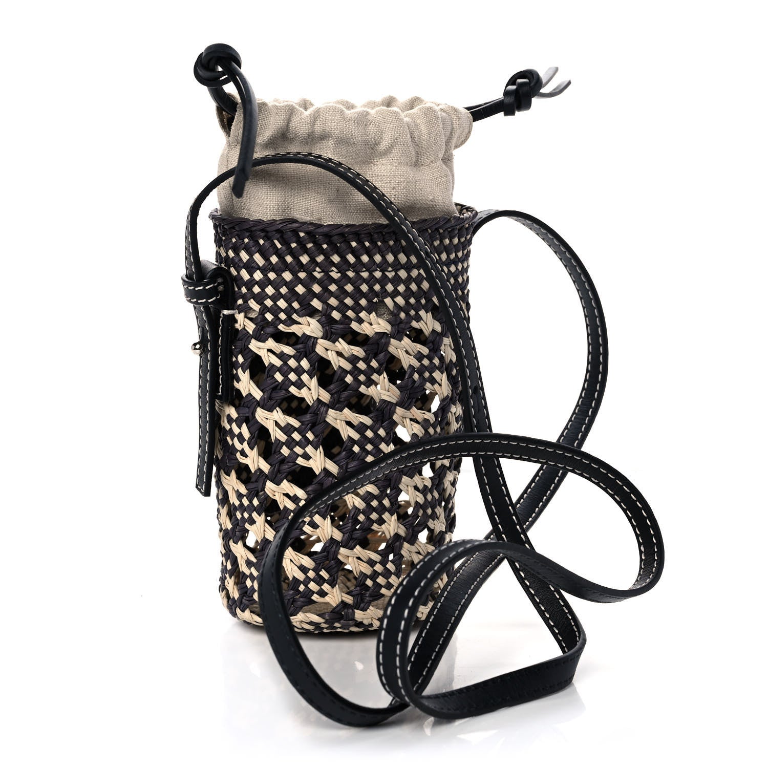 Loewe Calfskin Raffia Paula's Ibiza Pocket Bucket Bag Natural Navy Blue 3 of 10