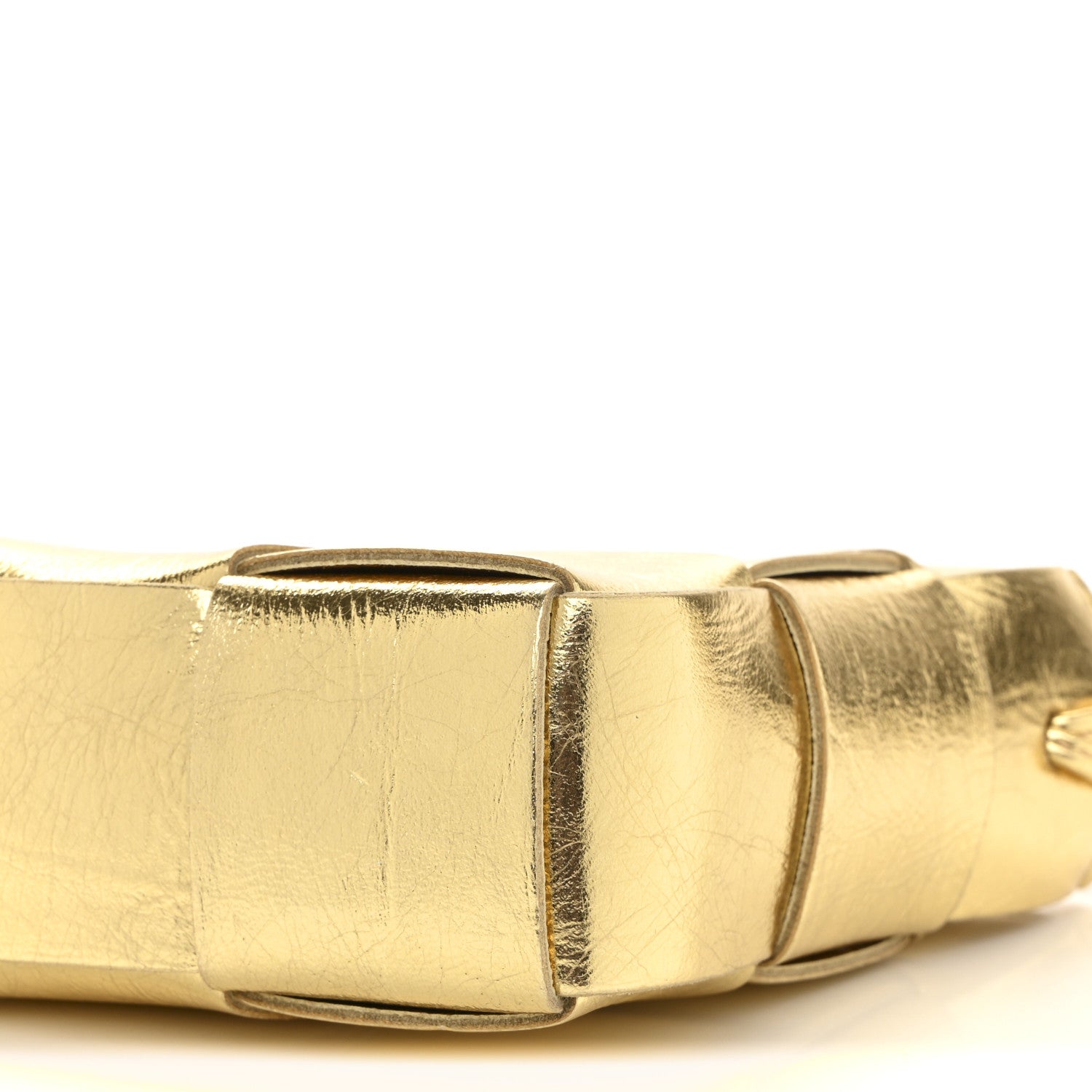 Bottega Veneta Metallic Lambskin Maxi Intrecciato Cassette Pouch On Strap Bag Gold 9 of 10