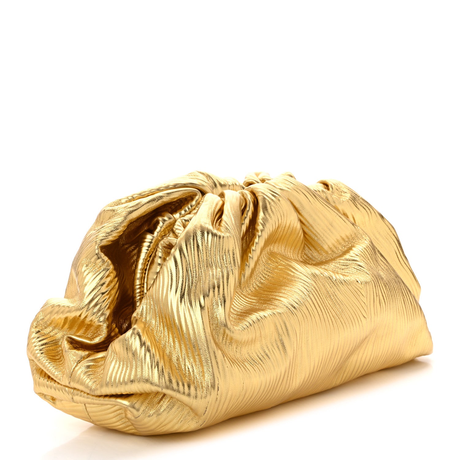 Bottega Veneta Metallic Bark Calfskin Embossed The Pouch Oversized Clutch Oro 3 of 10