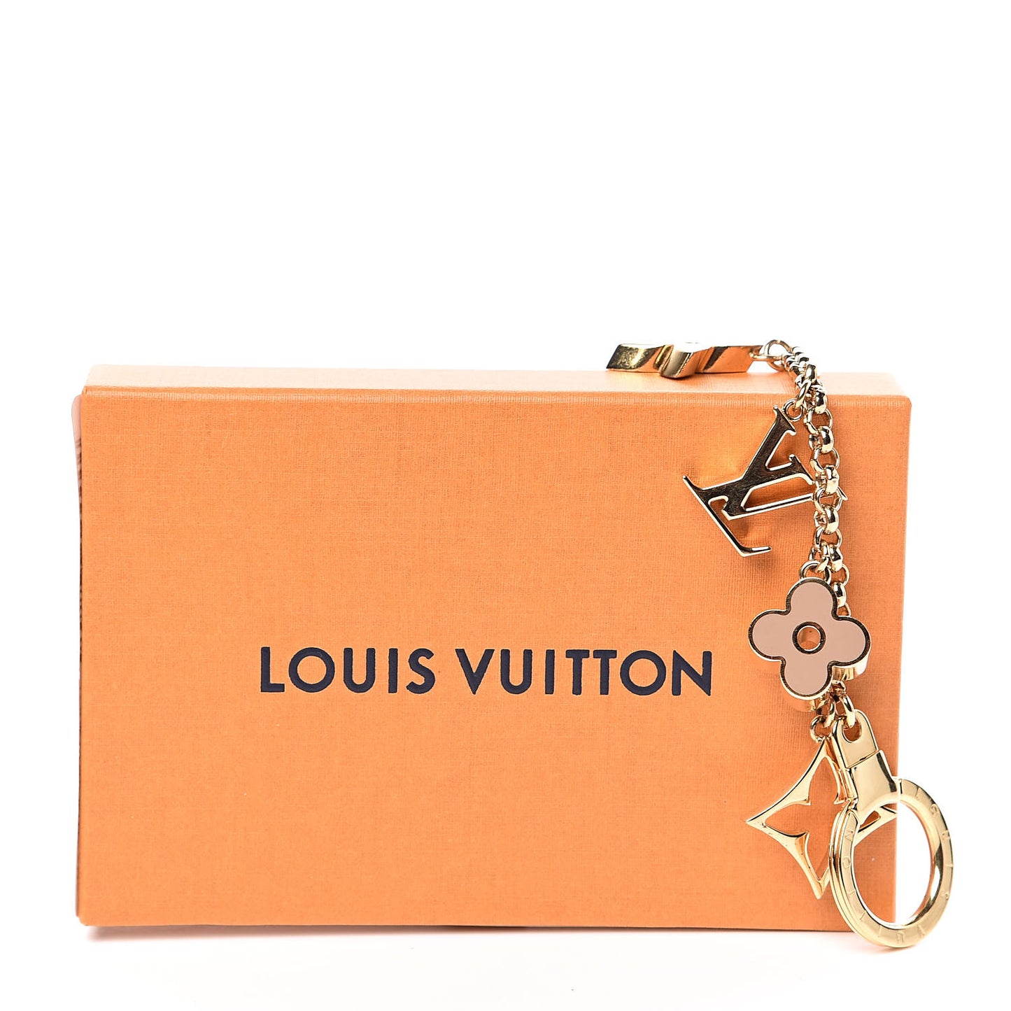 Brass Enamel Fleur De Monogram Bag Charm Chain Gold
