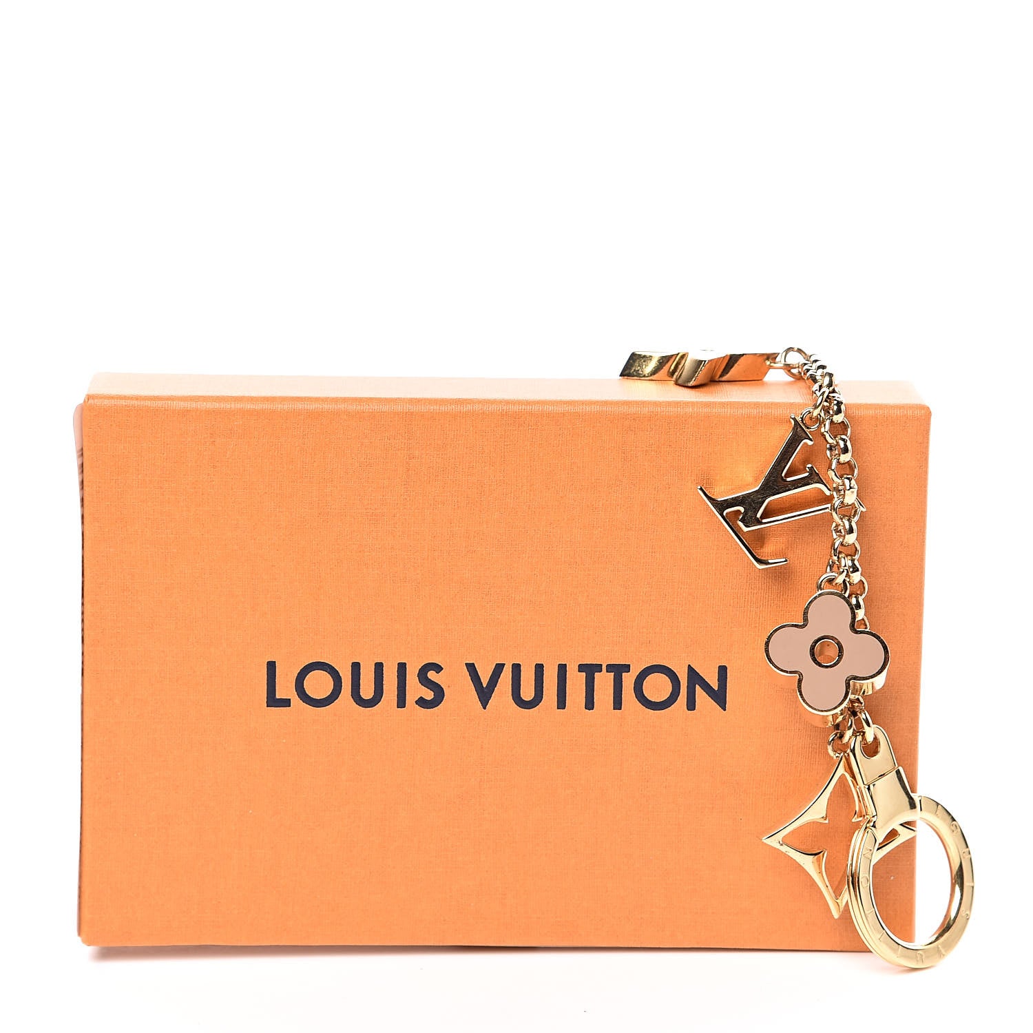 Louis Vuitton Brass Enamel Fleur De Monogram Bag Charm Chain Gold 3 of 3