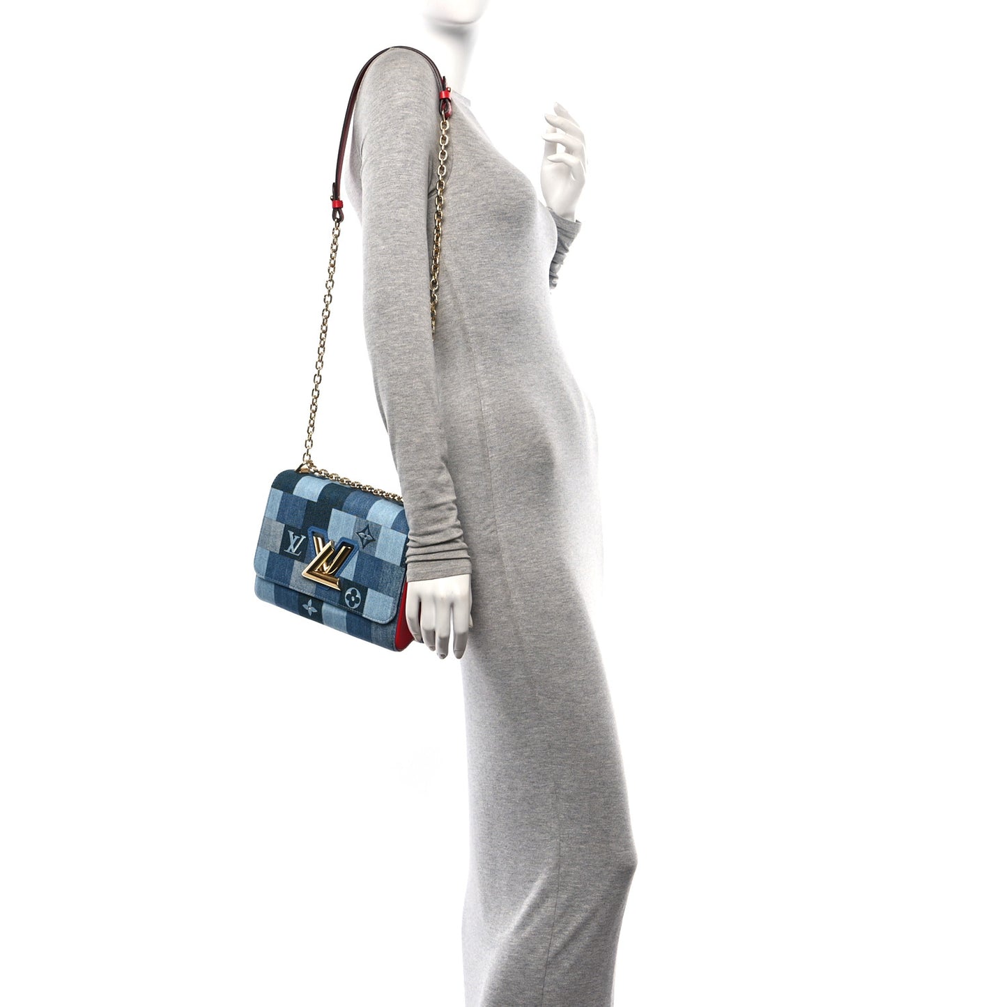 Denim Damier Monogram Twist Shoulder Bag MM Blue Rouge