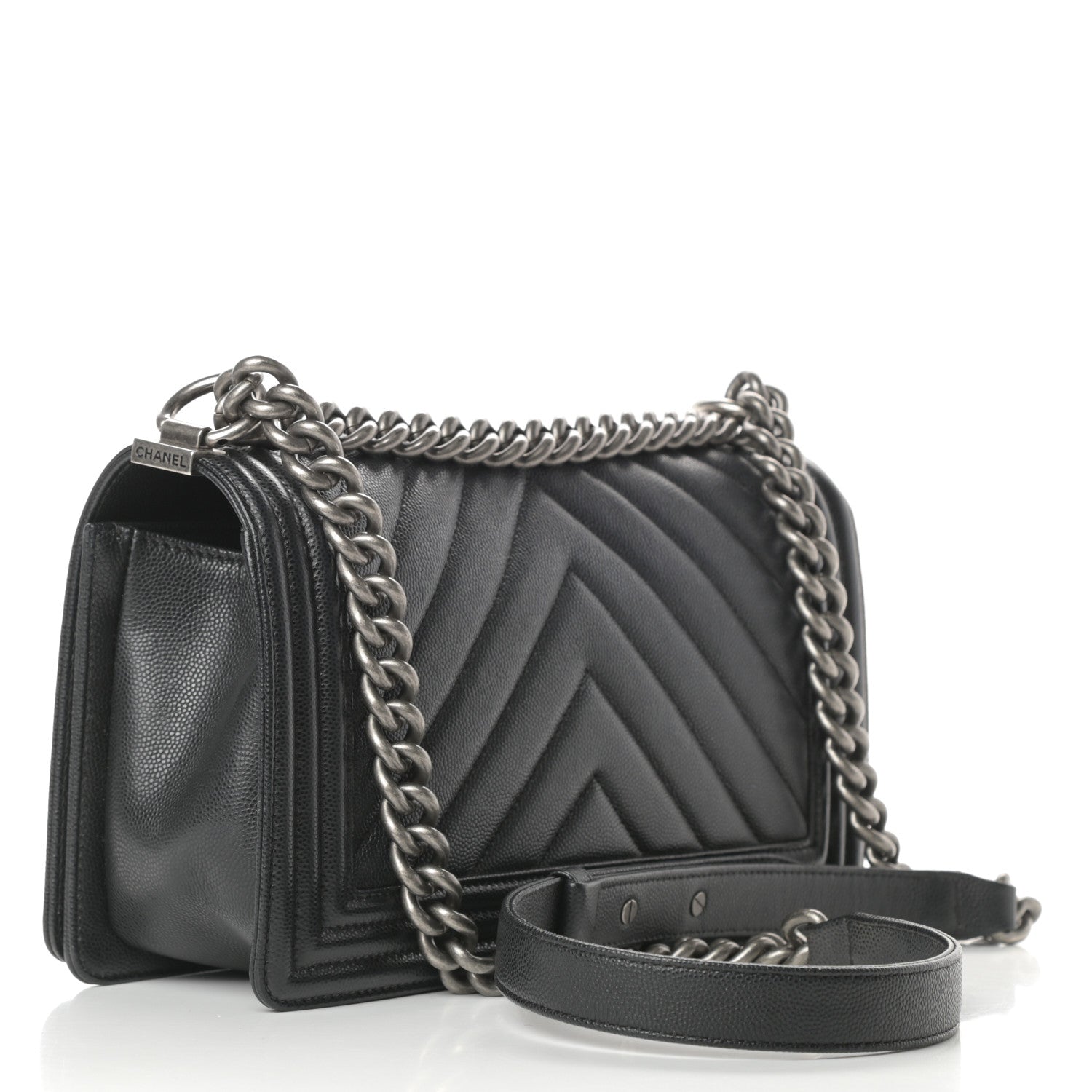 Chanel Caviar Chevron Quilted Medium Boy Flap Black 3 of 12