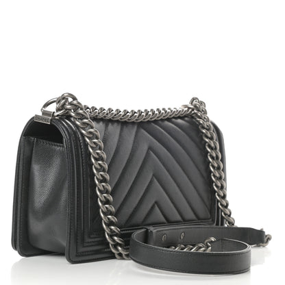Chanel Caviar Chevron Quilted Medium Boy Flap Black 3 of 12