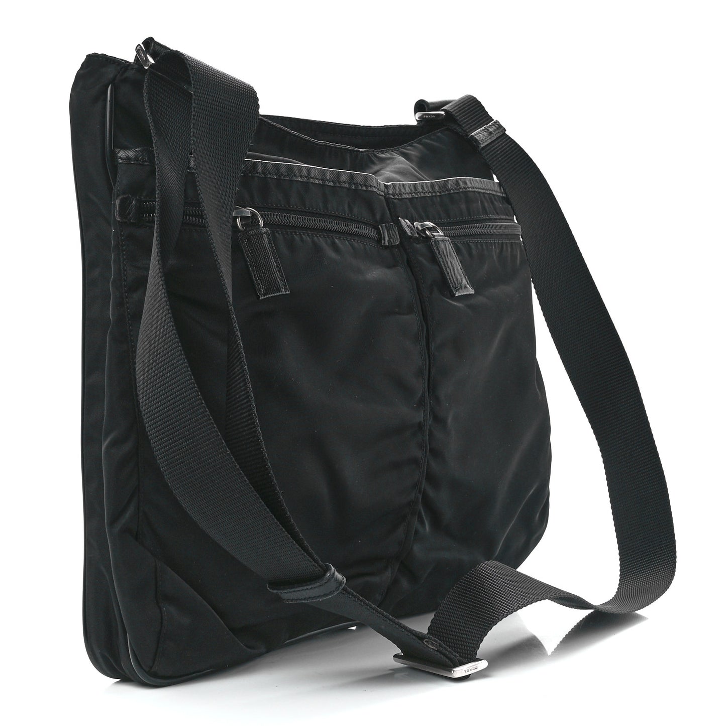 Nylon Flat Messenger Bag Black