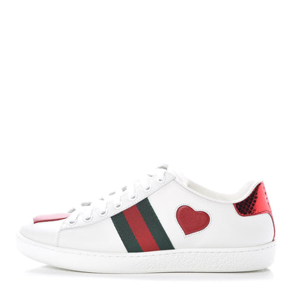 Gucci Calfskin Ayers Web Heart Embroidered Ace Sneakers 36 White 1 of 9