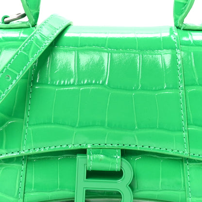 Balenciaga Shiny Calfskin Crocodile Embossed Hourglass Top Handle Bag XS Vivid Green 8 of 10