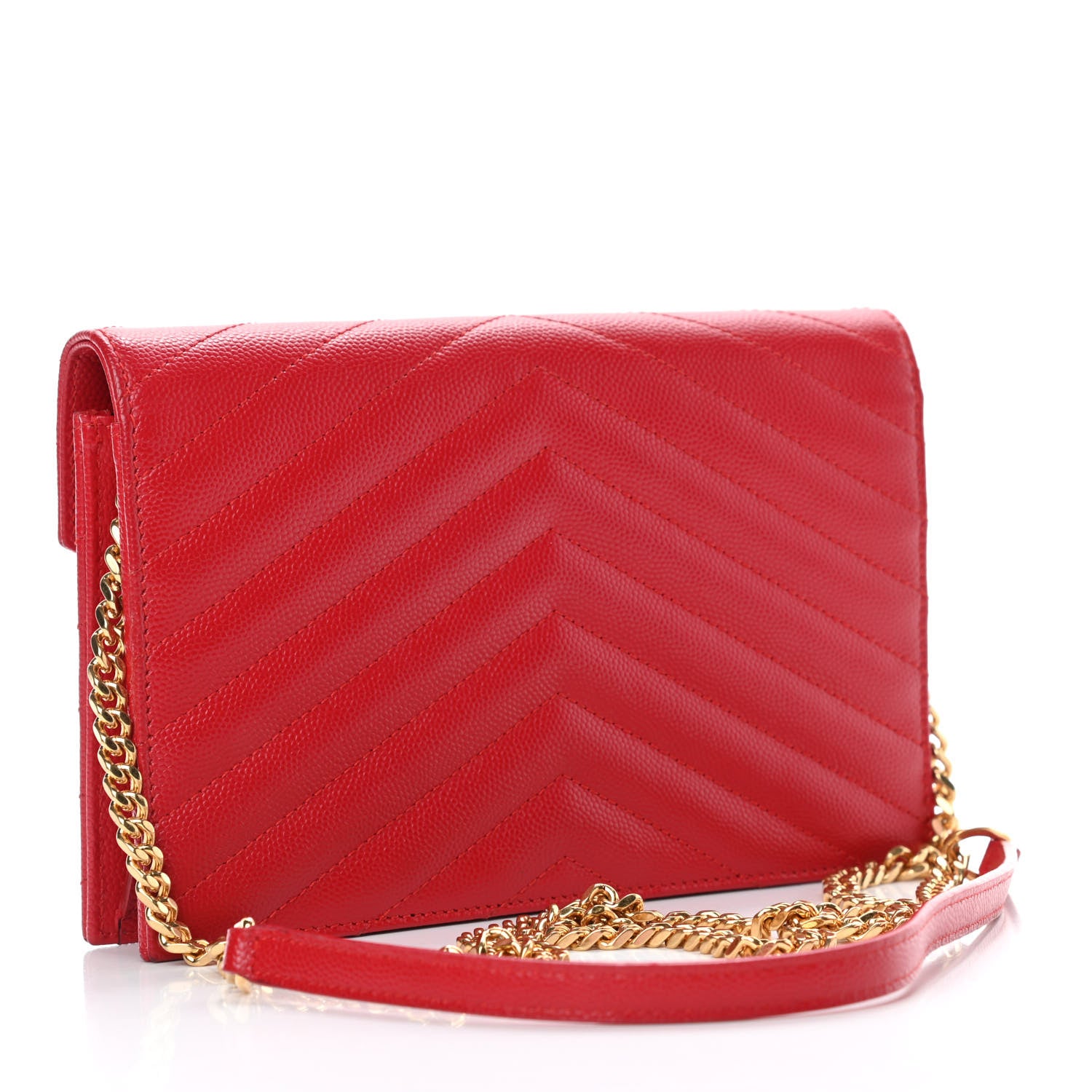 Saint Laurent Grain De Poudre Matelasse Chevron Monogram Envelope Chain Wallet New Red 2 of 5