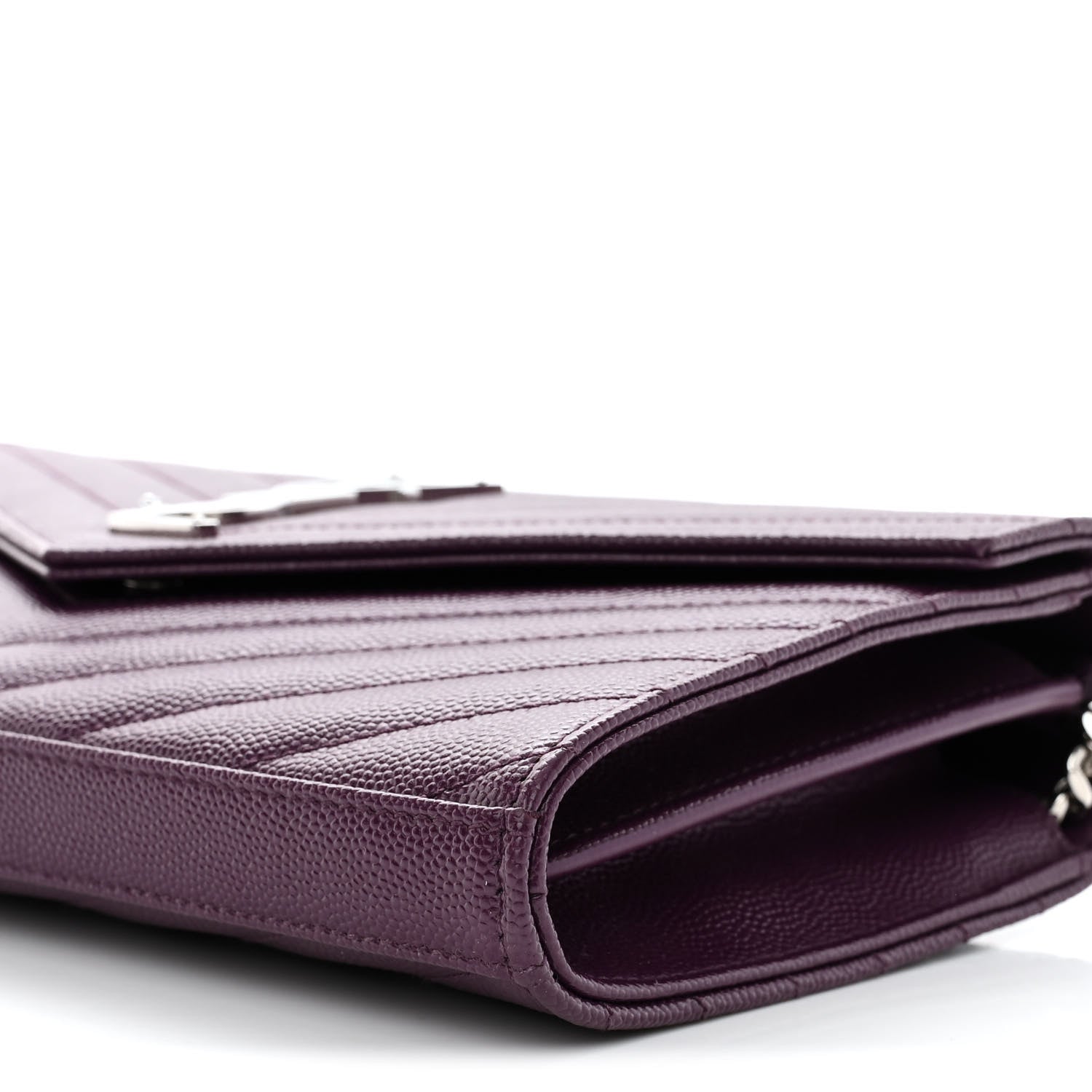 Saint Laurent Grain De Poudre Matelasse Chevron Monogram Chain Wallet Prugna 9 of 9