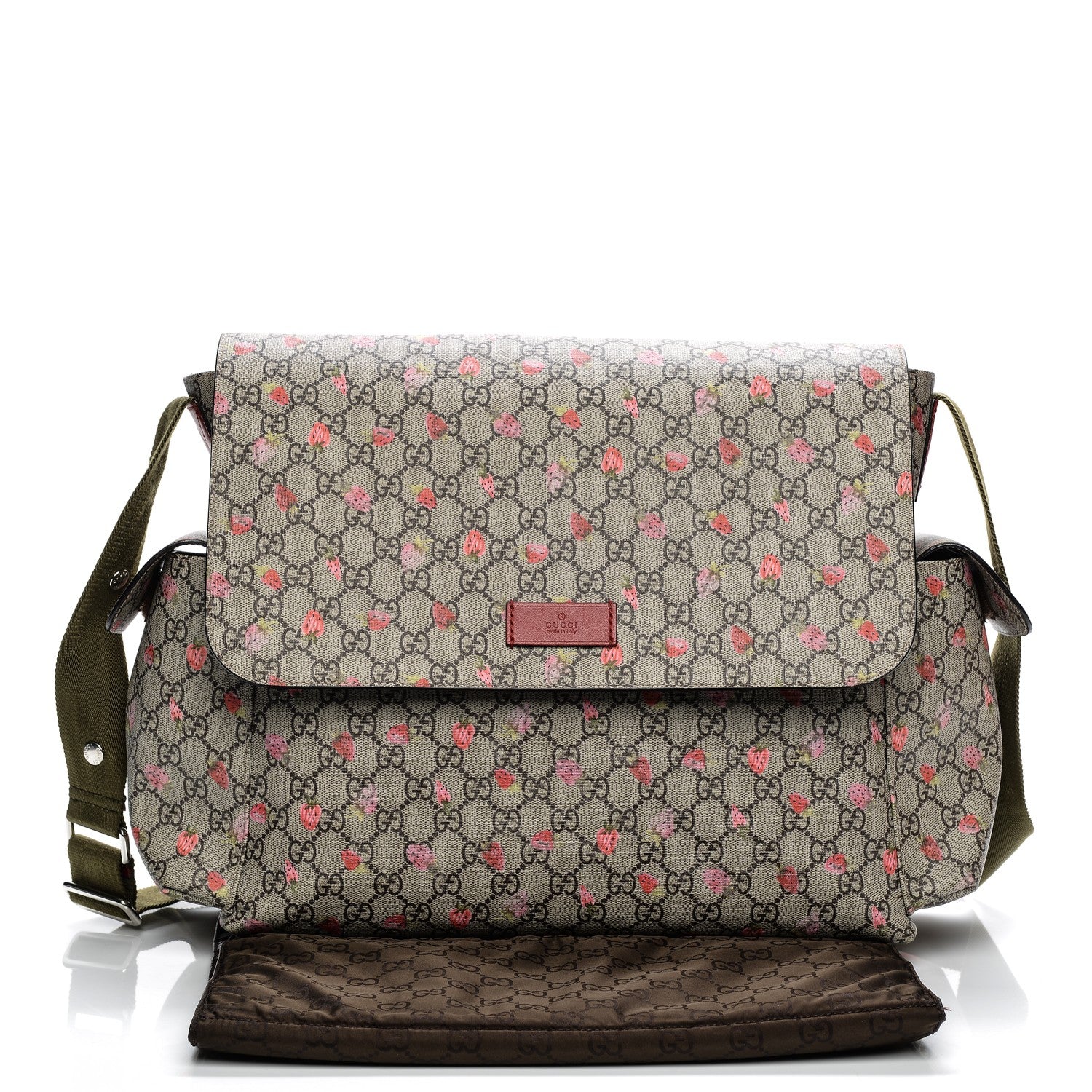Gucci GG Supreme Monogram Strawberry Messenger Diaper Bag Beige 12 of 15