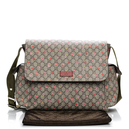 Gucci GG Supreme Monogram Strawberry Messenger Diaper Bag Beige 12 of 15