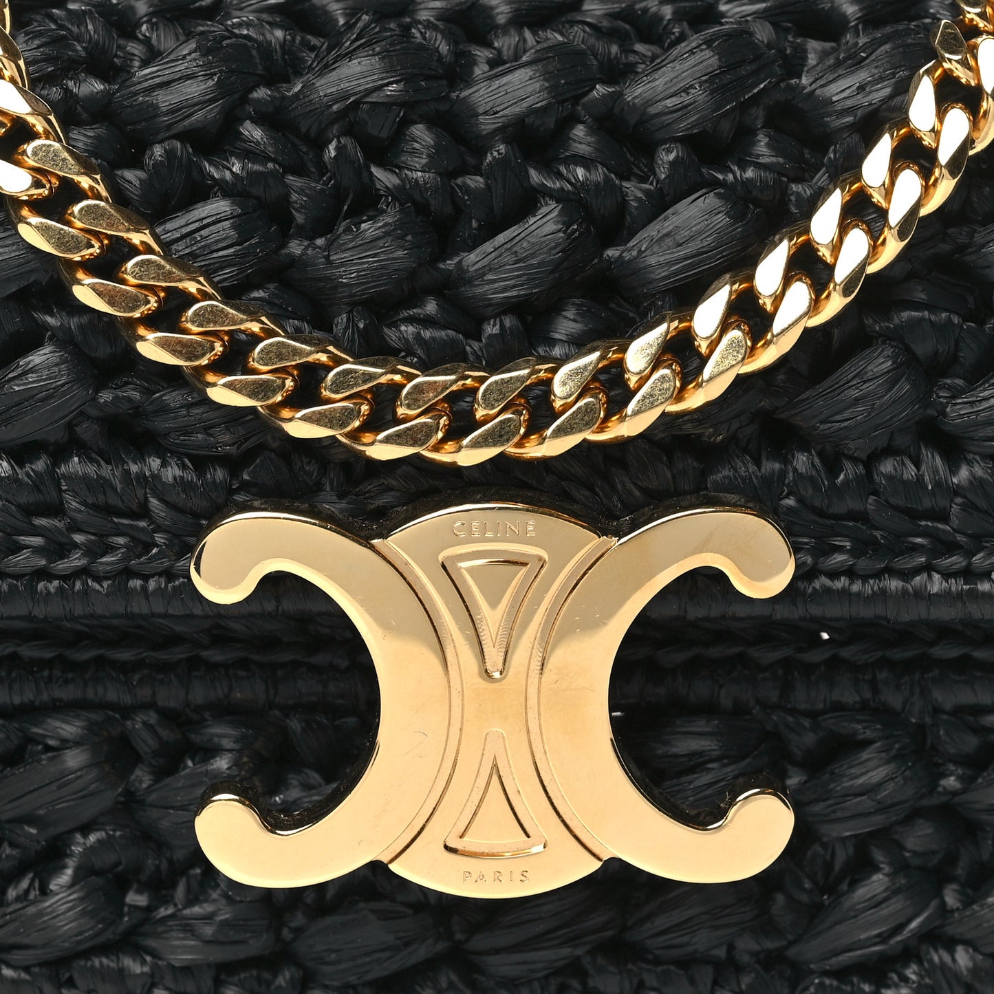 Raffia Effect Claude Chain Shoulder Bag Black