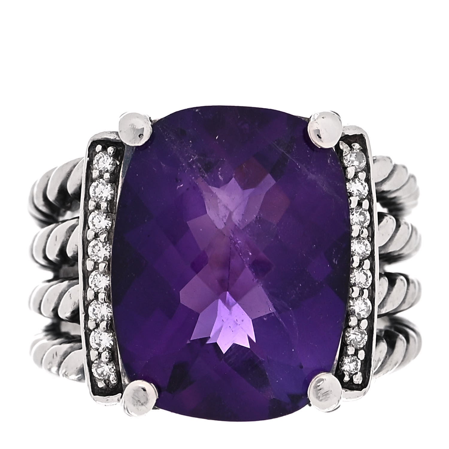 David Yurman Sterling Silver Diamond Amethyst 16mm Wheaton Ring 52 6 1 of 5