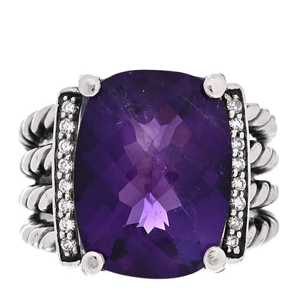 David Yurman Sterling Silver Diamond Amethyst 16mm Wheaton Ring 52 6 1 of 5