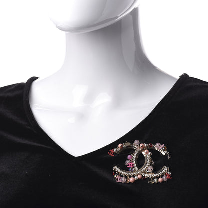 Chanel Crystal CC Charms Brooch Gold Pink 2 of 4