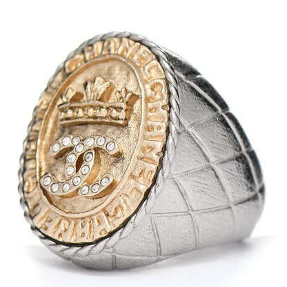 Chanel Crystal CC Crown Signet Ring 5.5 Gold 3 of 5