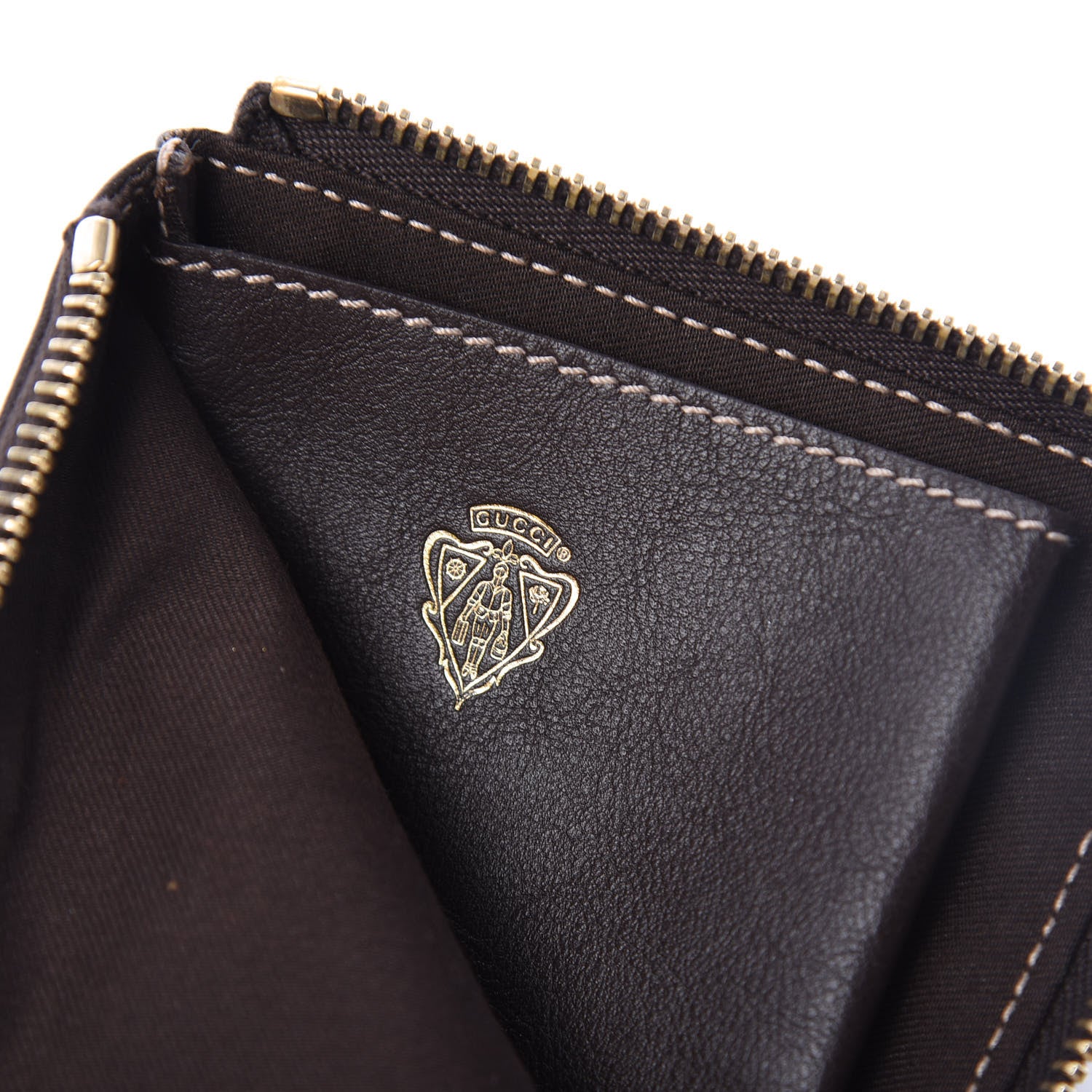 Gucci Crystal Monogram Zip Around Coin Purse Wallet Dark Brown 6 of 10