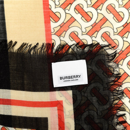 Burberry Wool Silk Icon Stripe Monogram TB Print Scarf Vermillion 3 of 5