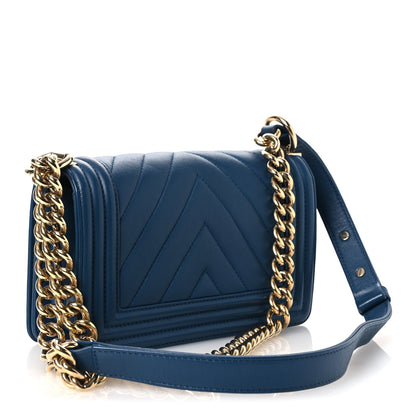 Chanel Calfskin Chevron Quilted Small Boy Flap Blue 3 of 12
