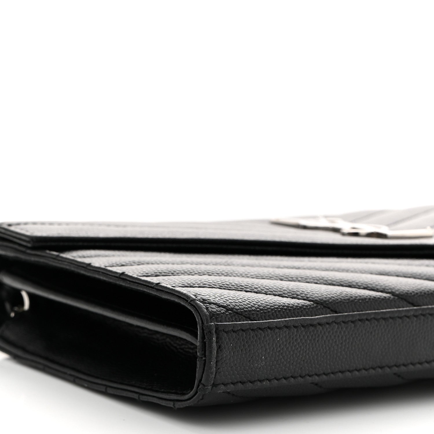 Saint Laurent Grain De Poudre Matelasse Chevron Monogram Chain Wallet Black 9 of 10