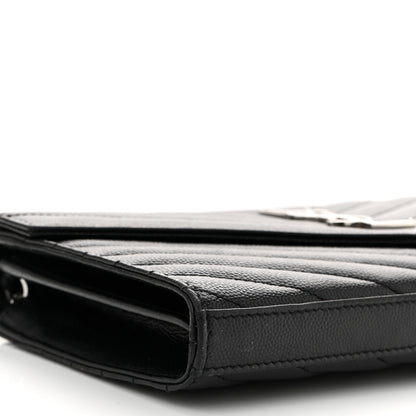 Saint Laurent Grain De Poudre Matelasse Chevron Monogram Chain Wallet Black 9 of 10