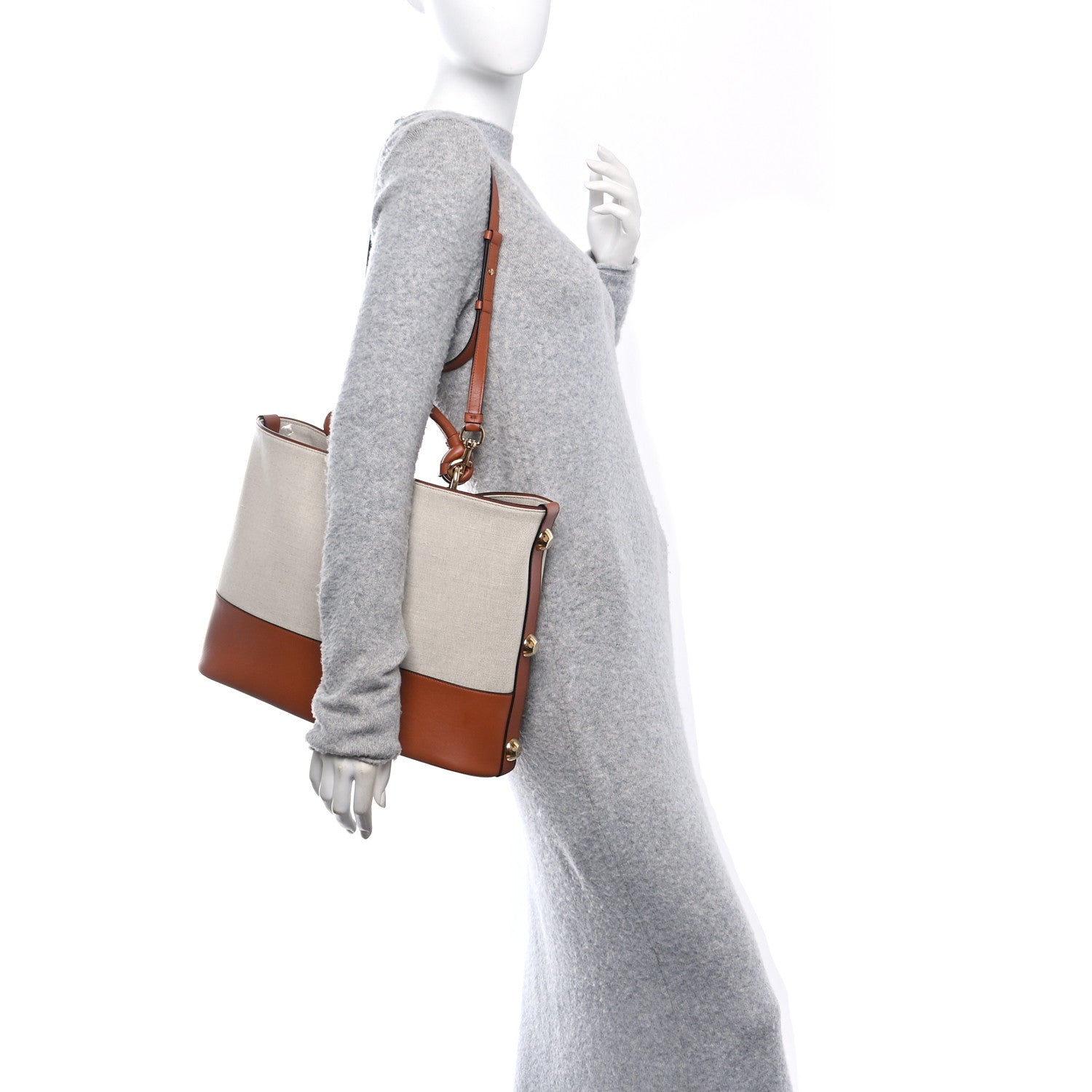 Salvatore Ferragamo Canvas Calfskin Glam Tote Beige Brown 2 of 9