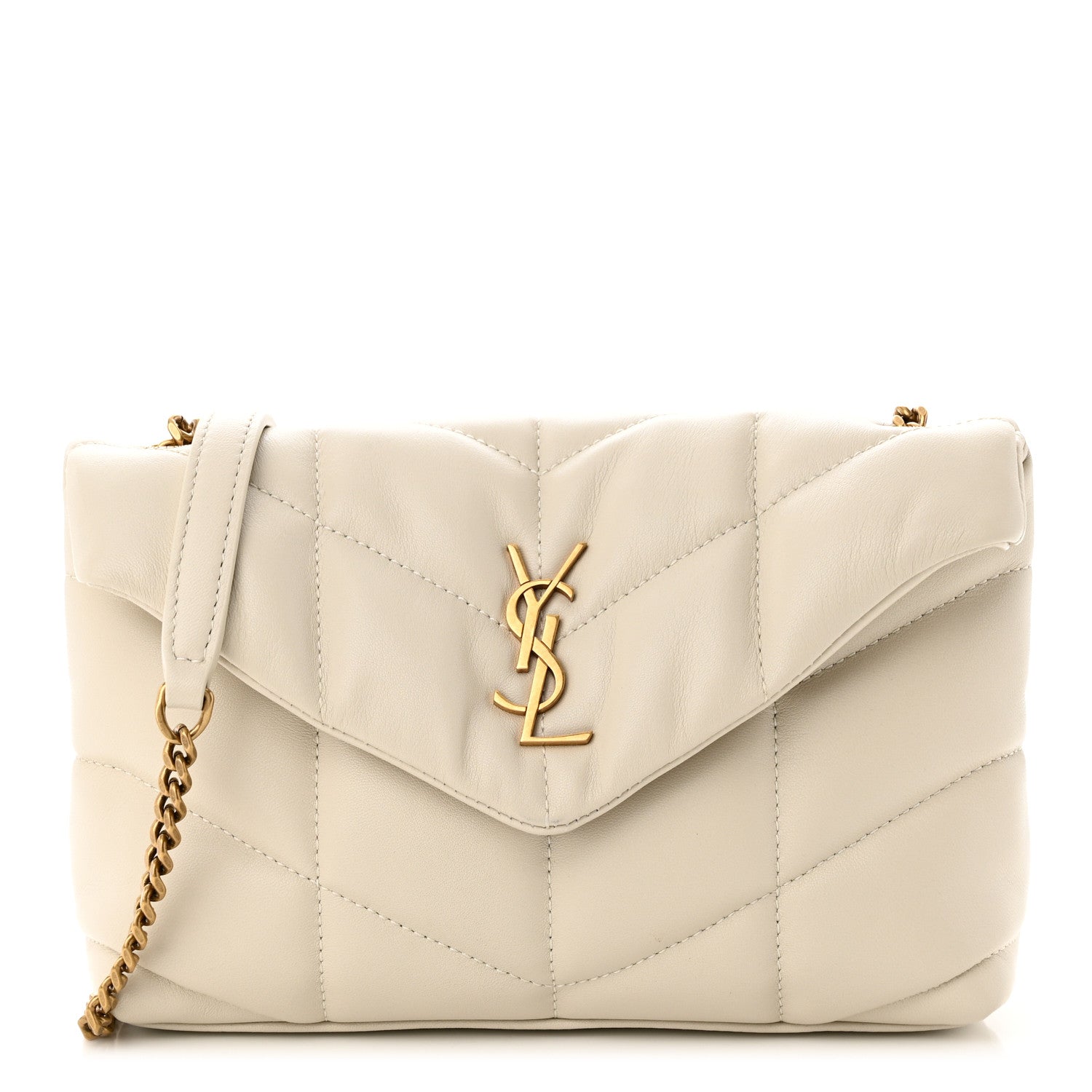 Saint Laurent Lambskin Quilted Toy Loulou Puffer Monogram Chain Satchel Crema Soft 1 of 11