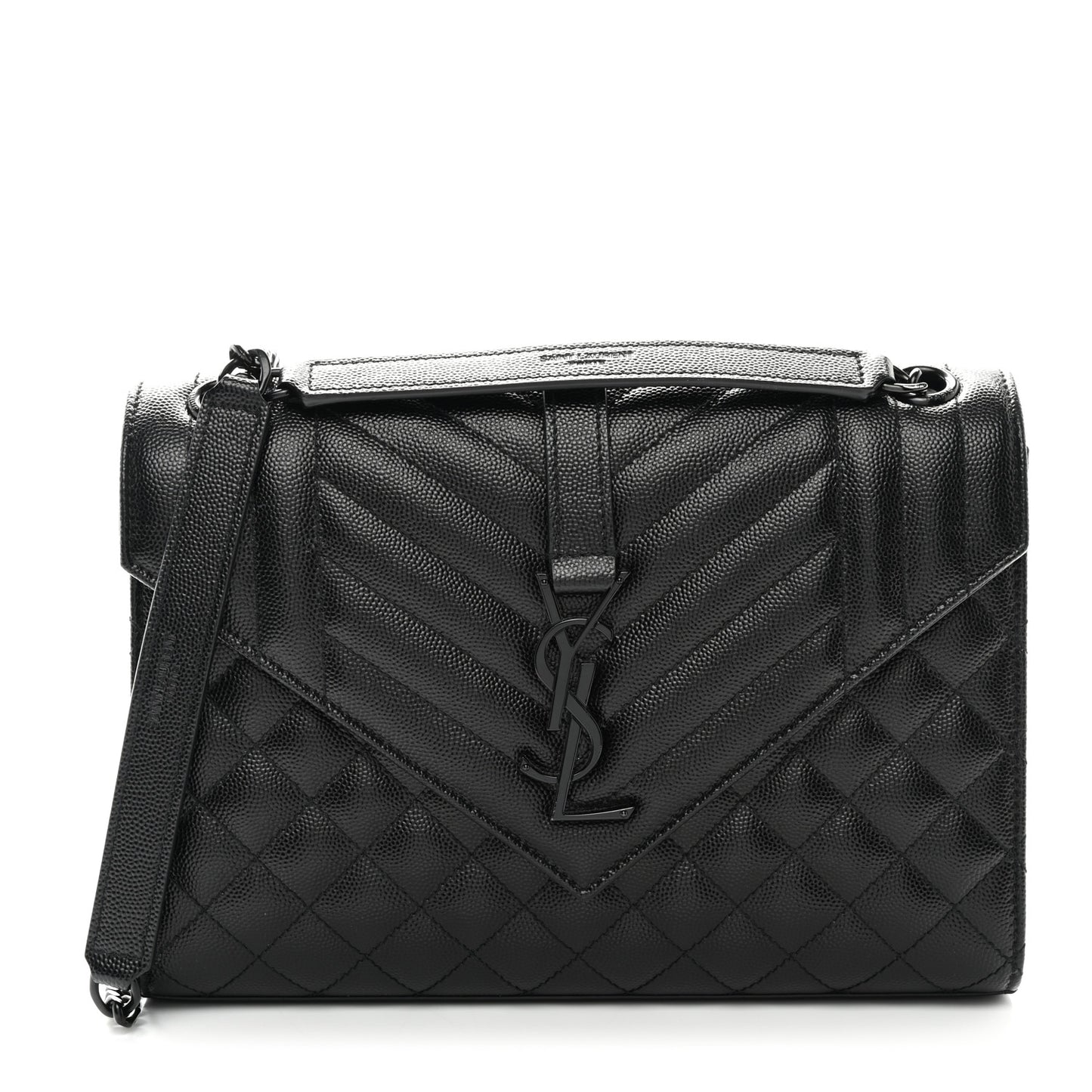 Grain De Poudre Textured Mixed Matelasse Triquilt Medium Monogram Monochrome Satchel Black