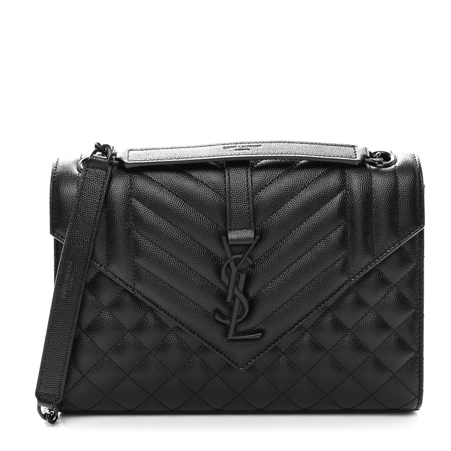 Saint Laurent Grain De Poudre Textured Mixed Matelasse Triquilt Medium Monogram Monochrome Satchel Black 1 of 11