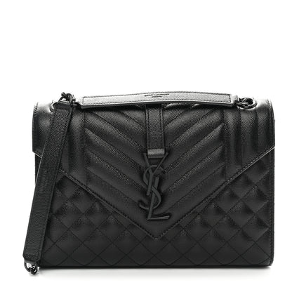 Saint Laurent Grain De Poudre Textured Mixed Matelasse Triquilt Medium Monogram Monochrome Satchel Black 1 of 11