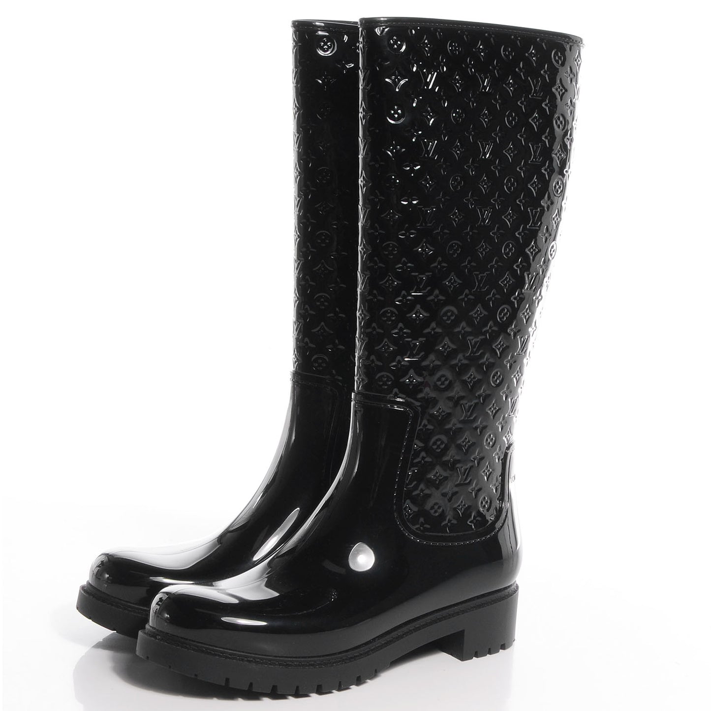 Rubber Embossed Monogram Splash Rain Boots 41 Black