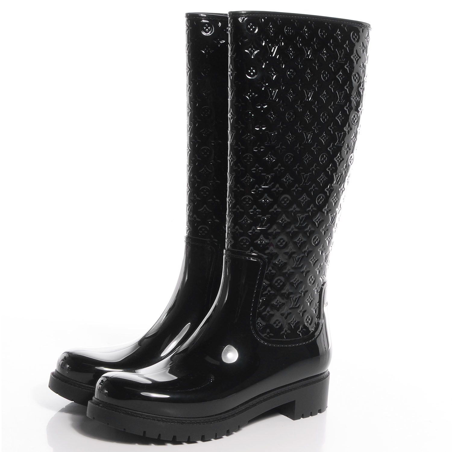 Louis Vuitton Rubber Embossed Monogram Splash Rain Boots 41 Black 3 of 7
