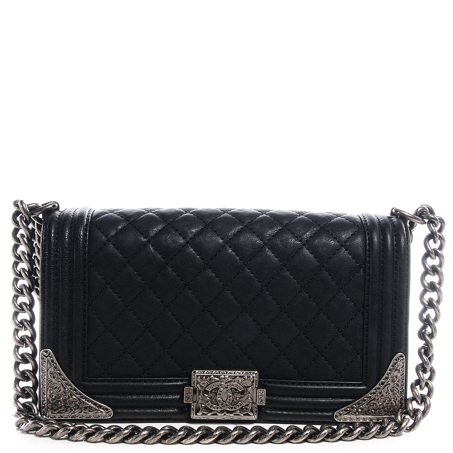 Chanel Calfskin Quilted Embellished Metal Medium Boy Flap Black 1 of 7