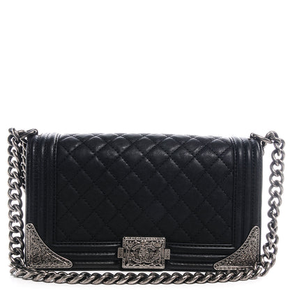 Chanel Calfskin Quilted Embellished Metal Medium Boy Flap Black 1 of 7