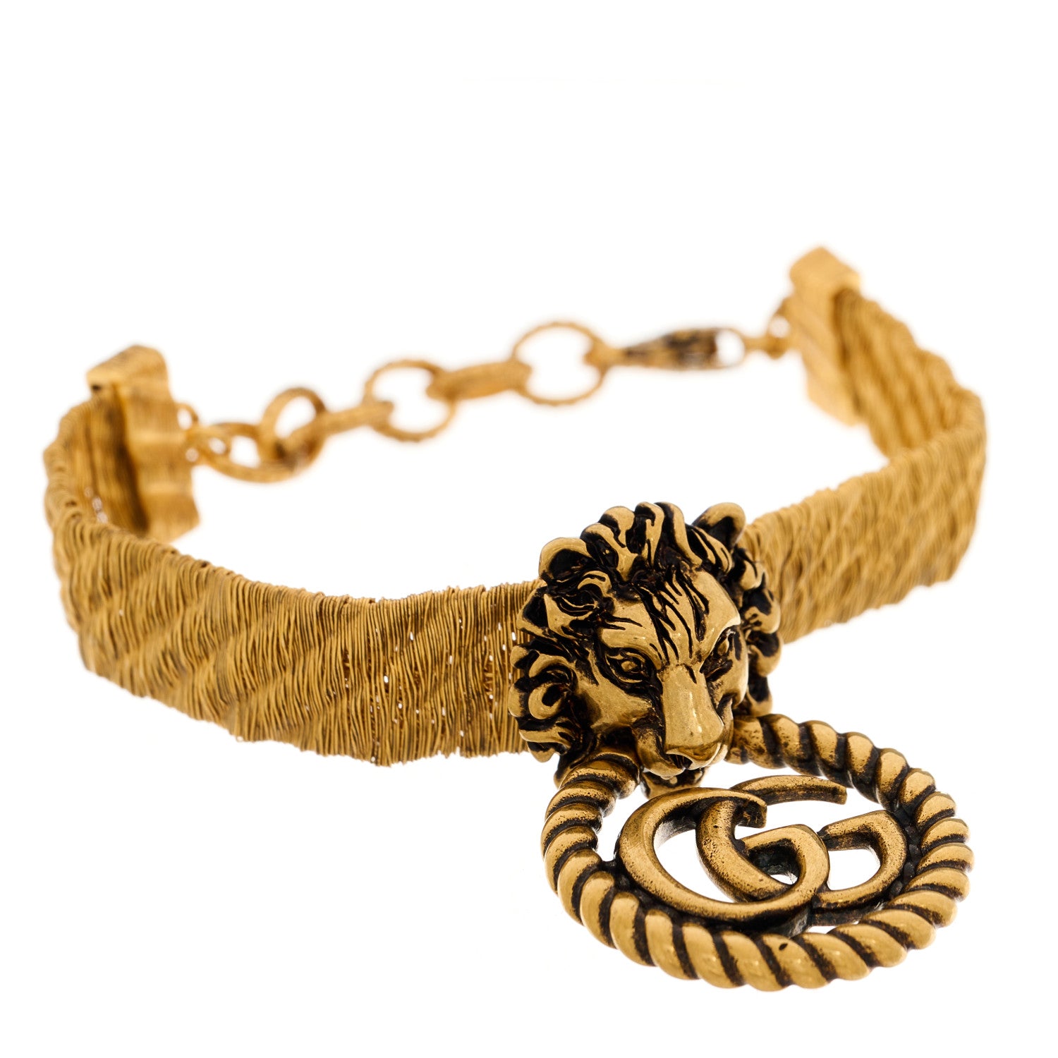Gucci Metal GG Lion Head Bracelet Aged Gold 4 of 5