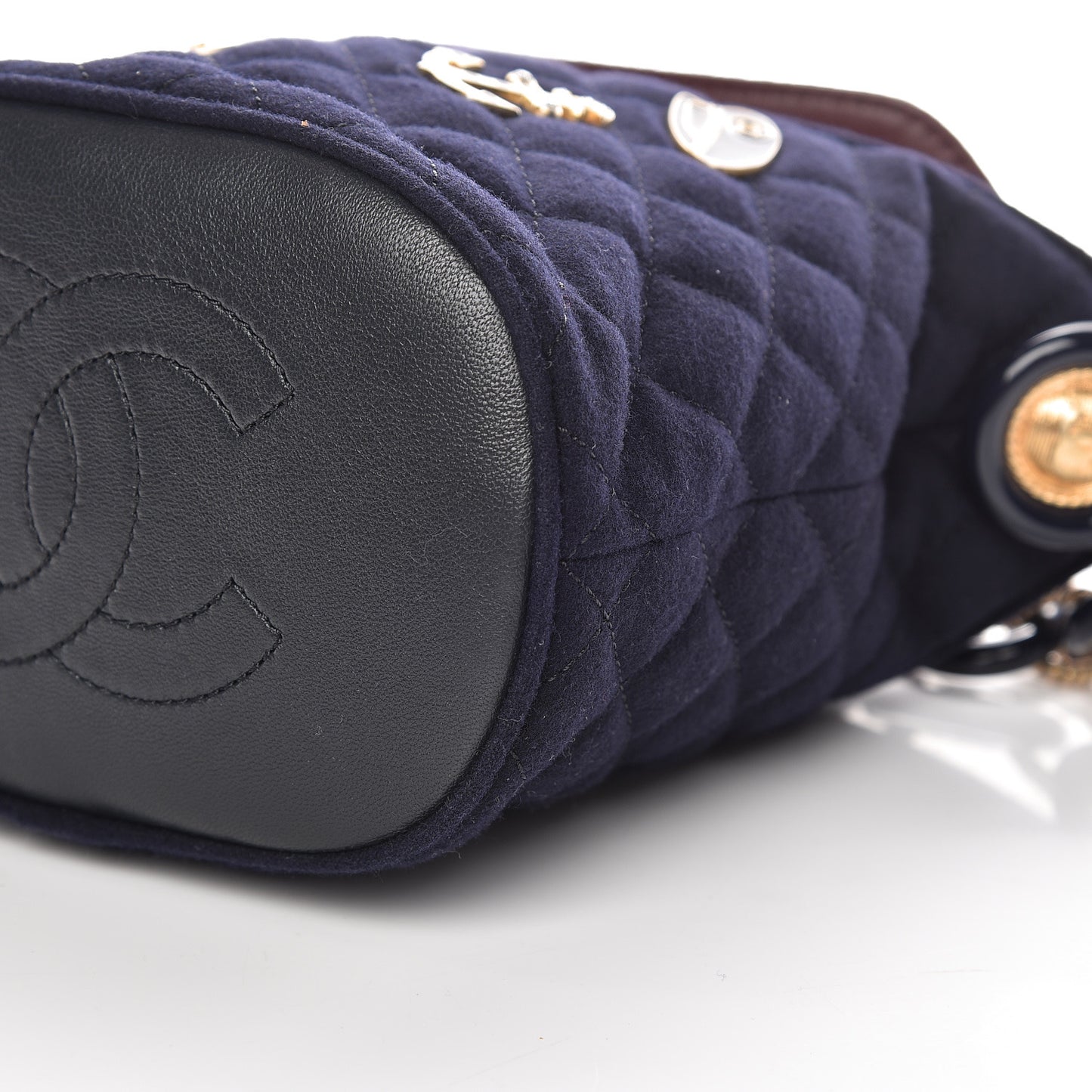 Wool Lambskin Quilted Paris Hamburg Charms Bucket Bag Dark Navy
