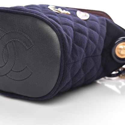 Chanel Wool Lambskin Quilted Paris Hamburg Charms Bucket Bag Dark Navy 6 of 9