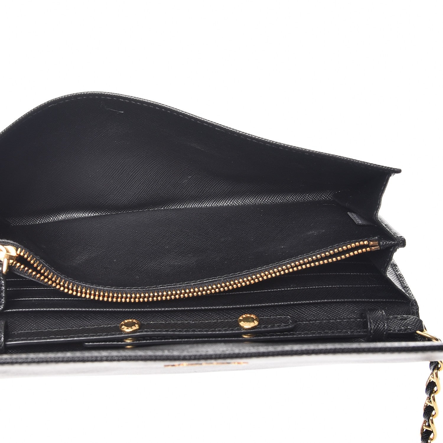 Prada Saffiano Metal Oro Chain Wallet Nero Black 5 of 9