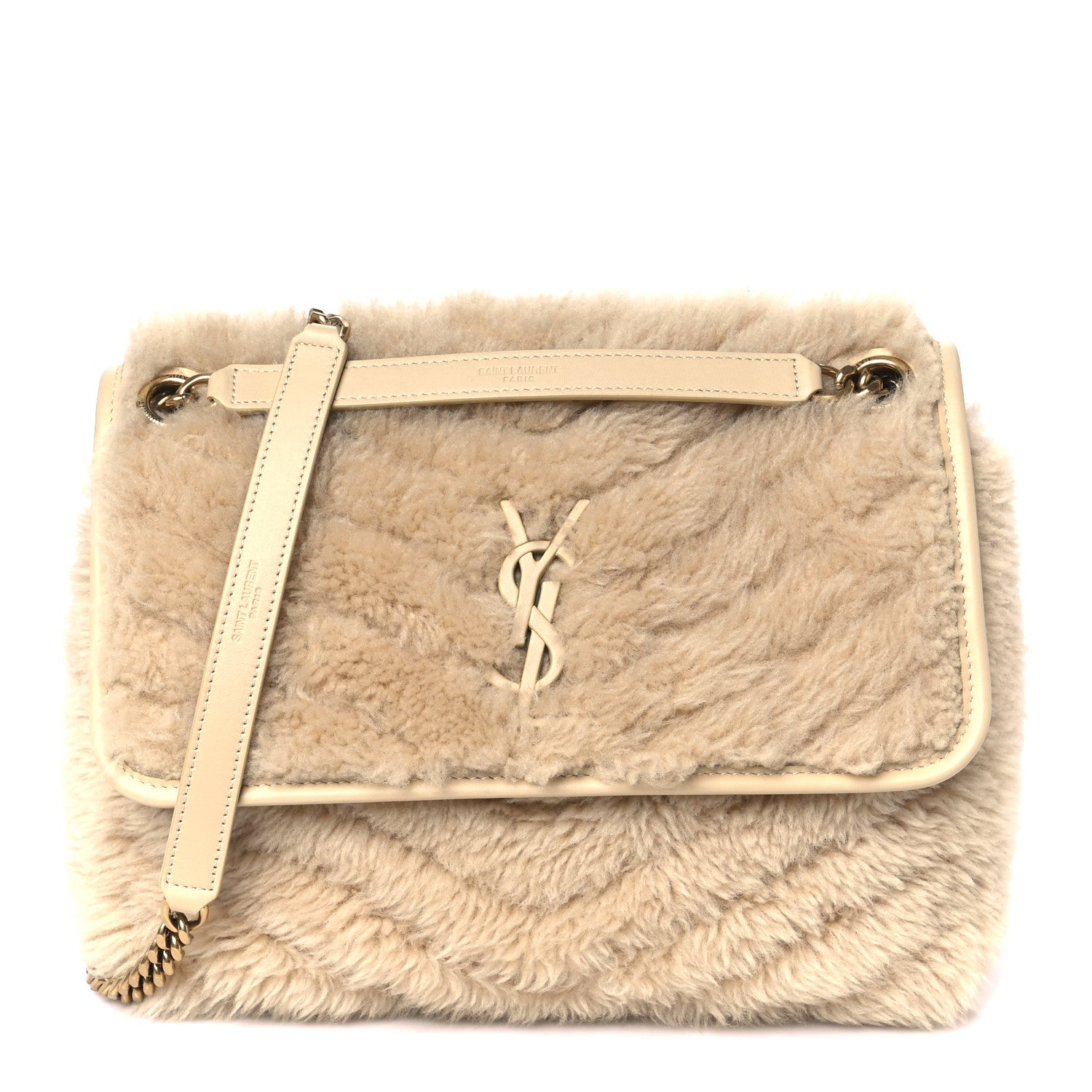 Saint Laurent Lambskin Shearling Monogram Medium Niki Chain Satchel Natural Beige 1 of 12