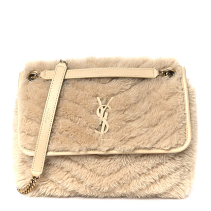 Saint Laurent Lambskin Shearling Monogram Medium Niki Chain Satchel Natural Beige 1 of 12