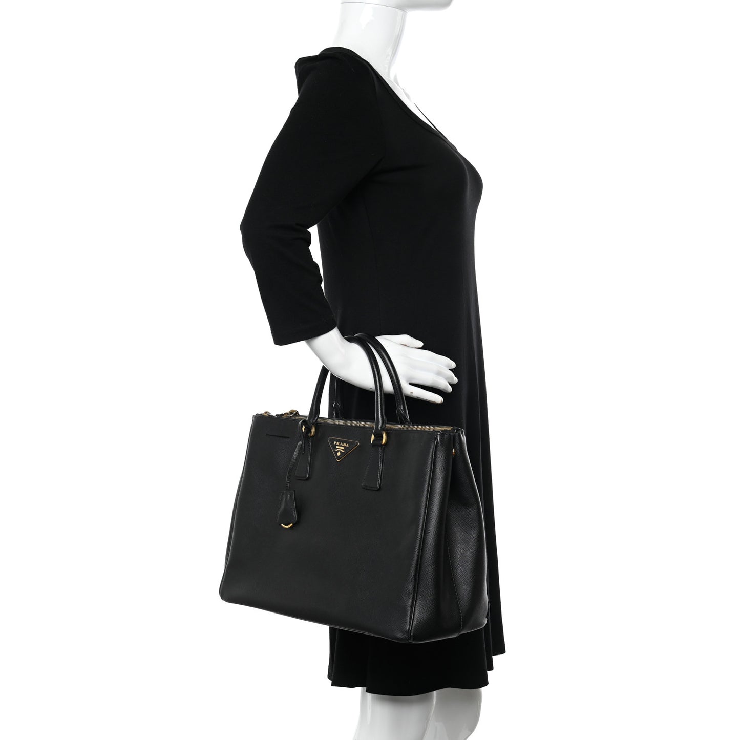 Saffiano Large Galleria Double Zip Tote Black