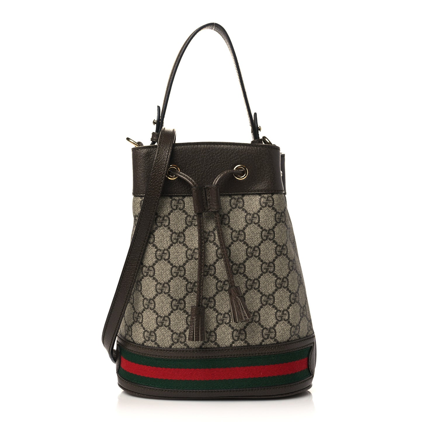 GG Supreme Monogram Web Small Ophidia Bucket Bag Brown