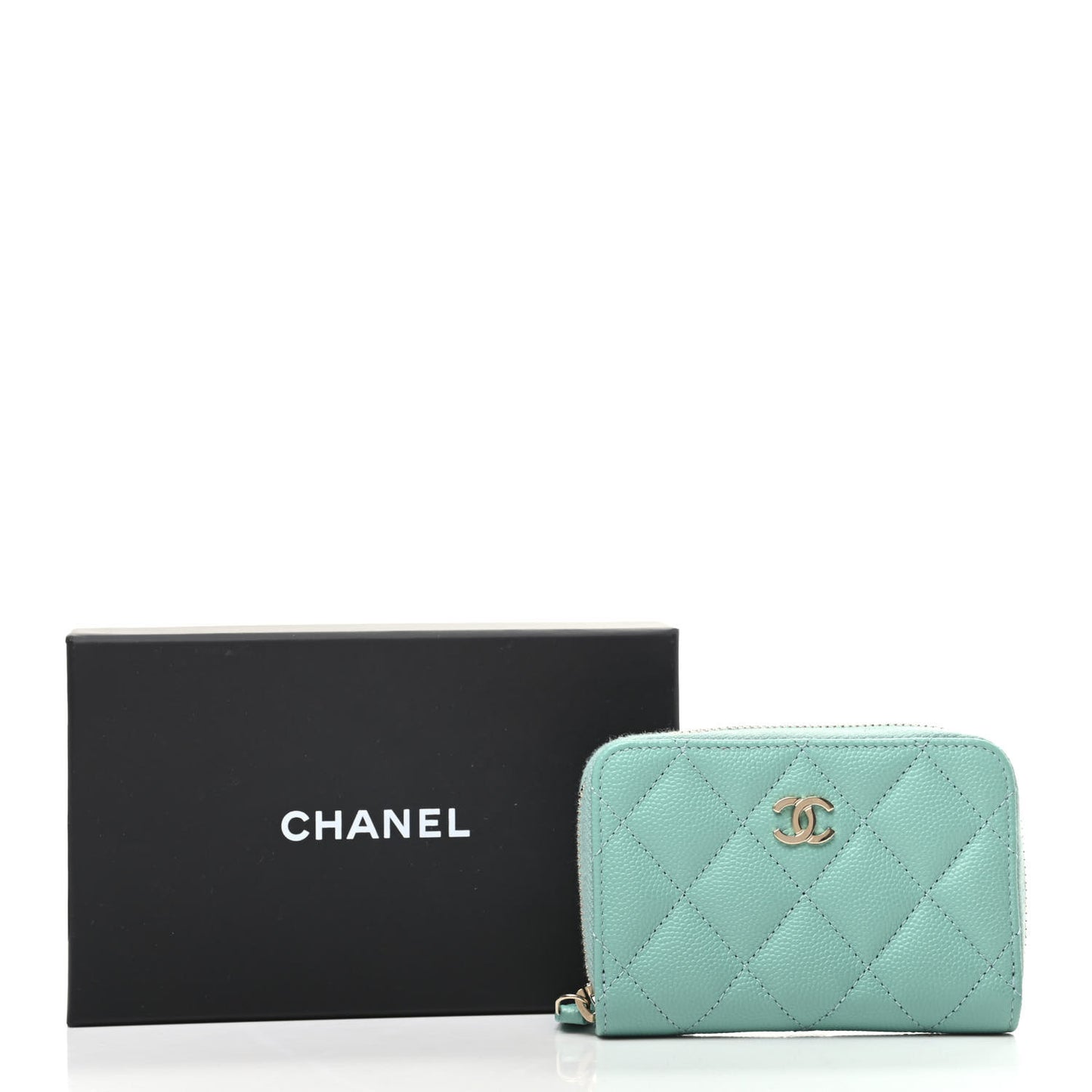 Caviar Quilted Zip Coin Purse Light Blue