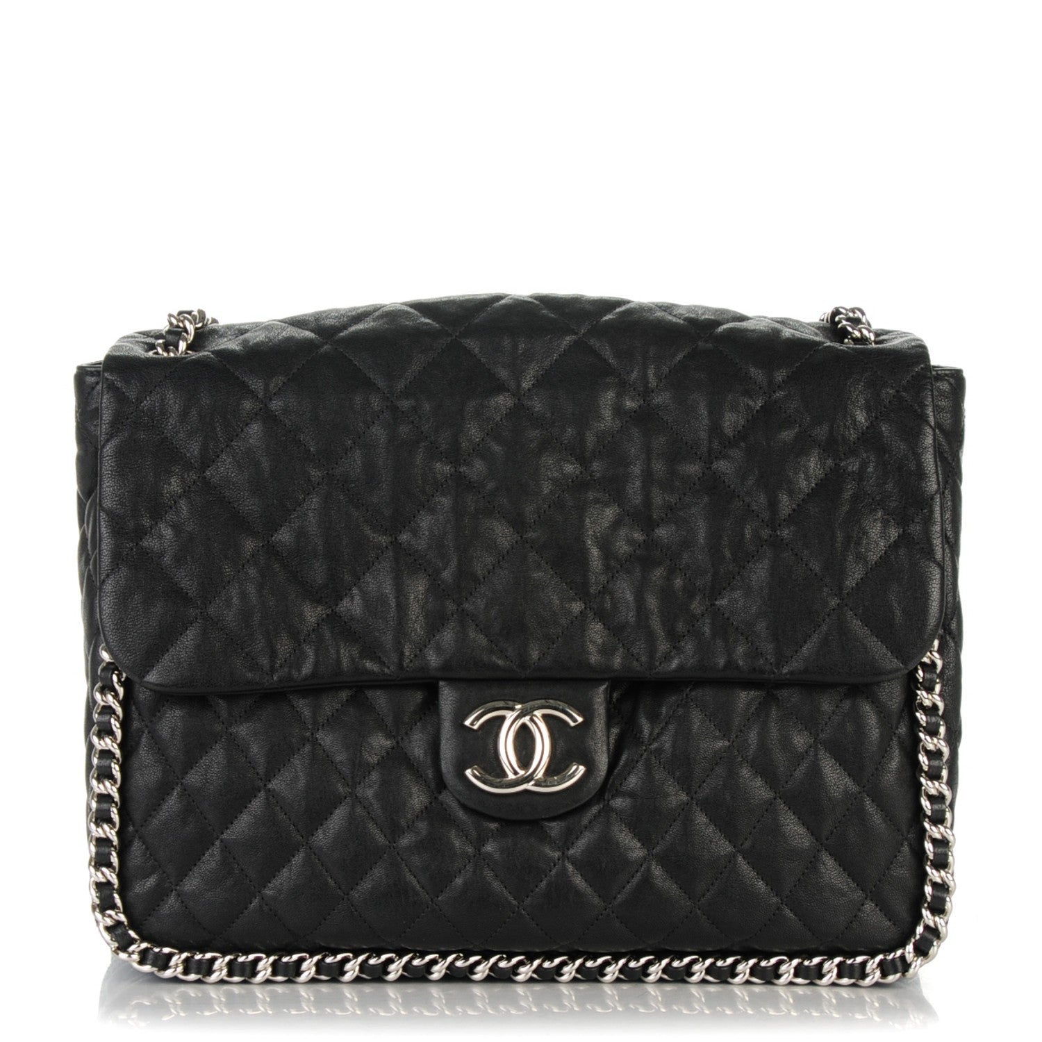 Chanel Washed Lambskin Quilted Maxi Chain Around Flap Black 1 of 7